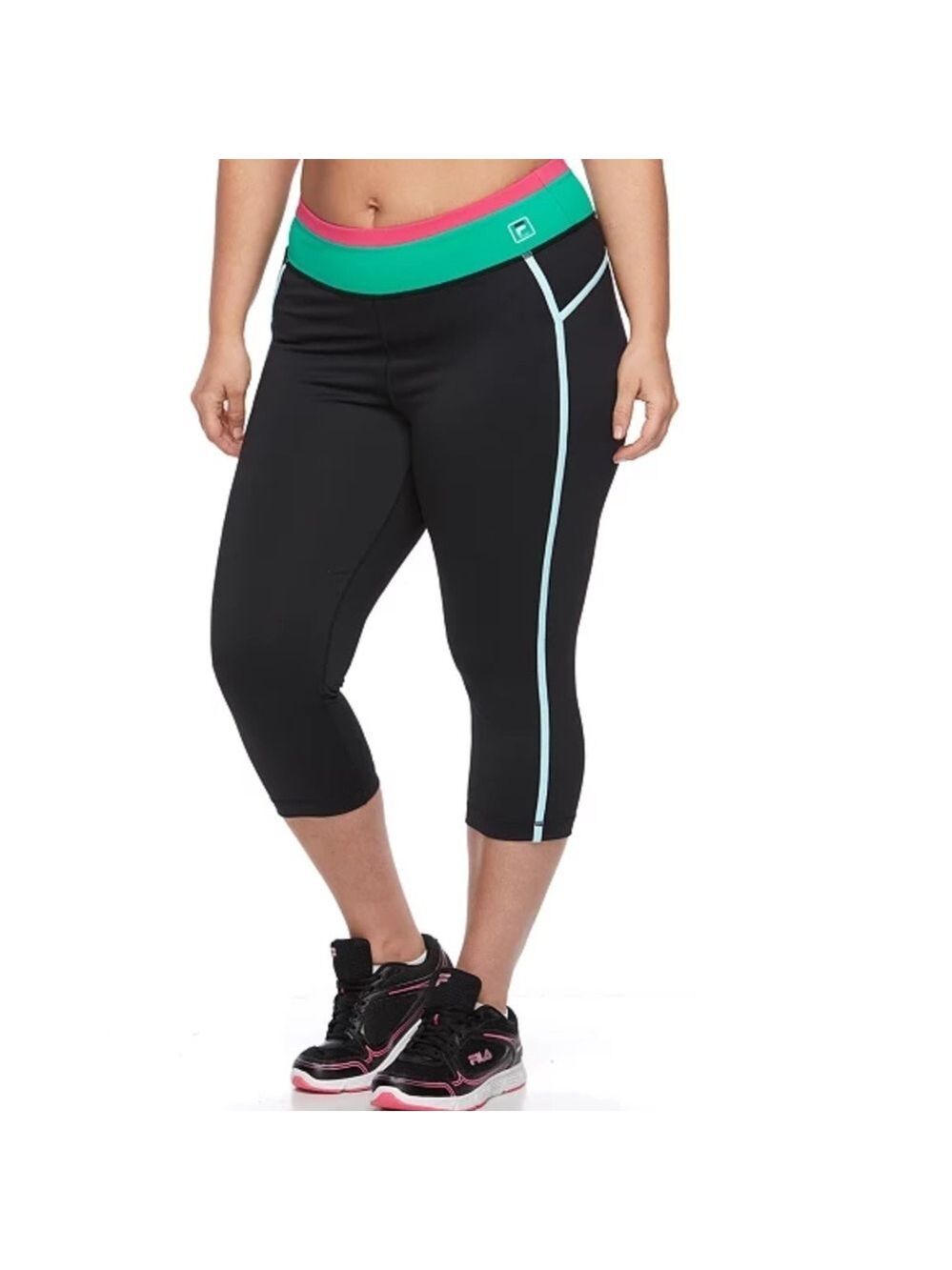 Fila Sport Women’s Medium color block yoga capri black green and pink - Picture 2 of 12